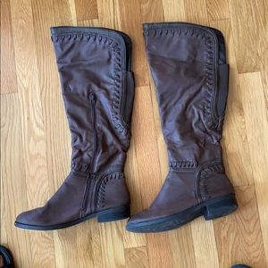 Brown over the knee zip up boots